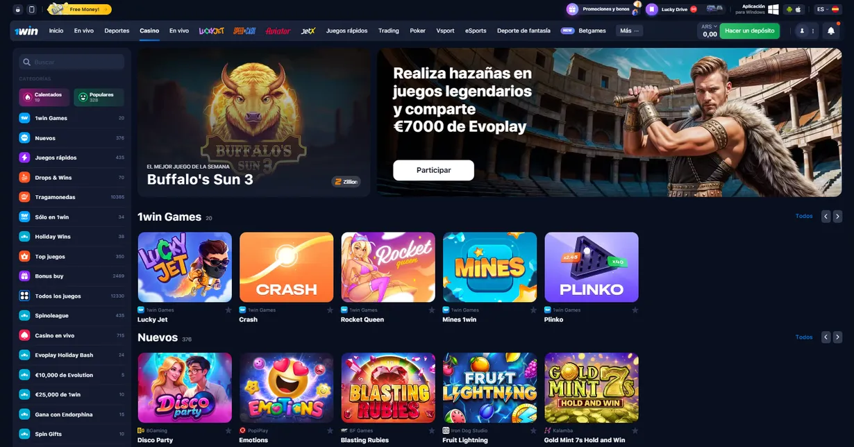 Catálogo de juegos en 1win argentina 